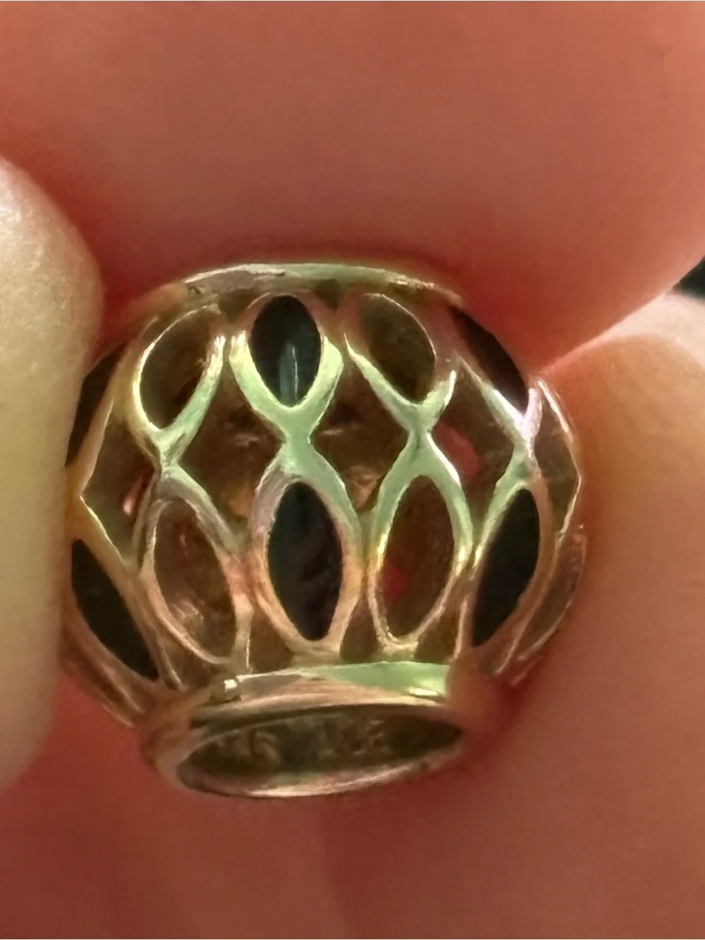 Pandora Gold Filigree Cage Bead with Dark Inlays